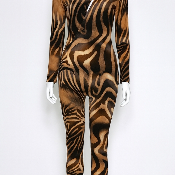 Fashion Nova Pants - Fashion Nova Brown Zebra Jumpsuit